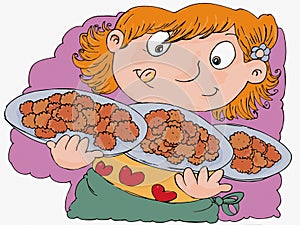 Greedy child with freshly baked cookies comic humorist design