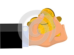 Greedy Hand Grabbing Gold Coins (Vector on white)