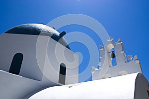 Greeece, the island of Donoussa. The bell tower of a church.