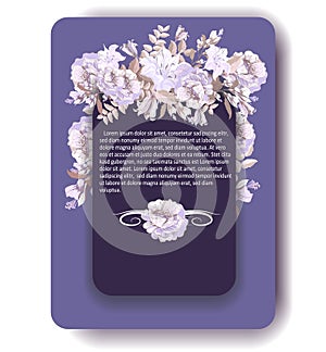 Greeeting violet floral card with pastel poppies