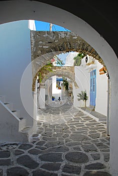 Greek alley. Paros island, Greece.