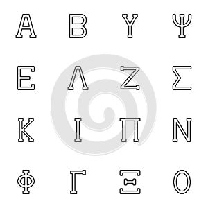 Greek alphabet line icons set photo