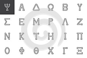 Greek alphabet symbols outline icons set photo