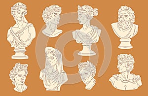 Greek bust. Plaster statue david apollo artemis demeter portrait, women greek goddess roman antique sculptures marble
