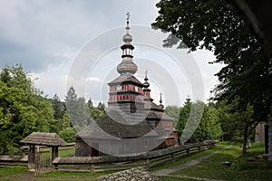 Wooden church of the Protection of the Most Holy Mother of God from Mikulasova, located in Bardejov, Slovakia