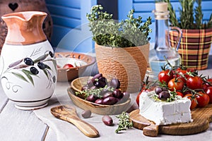 Greek cheese feta with thyme and olives