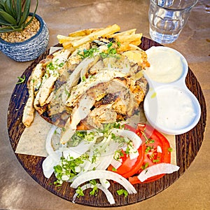 Greek chicken souvlaki on a plate