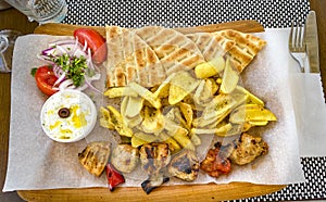 Greek chiken souvlaki on a plate