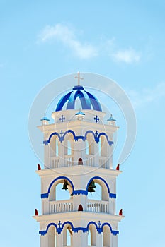 Greek church bell tower on Santorini