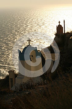 Greek church on sunset coast