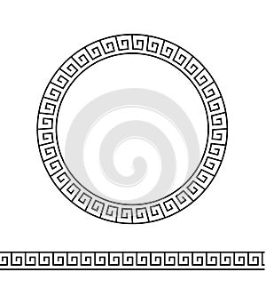 Greek circle frame. Meander line. Border seamless pattern. Geometric banner isolated on white background. Greece ornament. Grecian