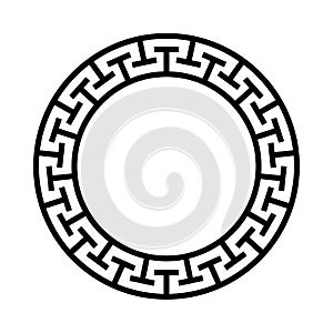 Greek circle ornament. Round greece icon with black maze frame. Ethnic vector illustration. Meander antique ring with insignia
