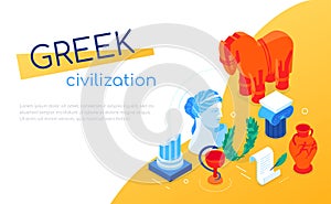 Greek civilization - modern colorful isometric web banner