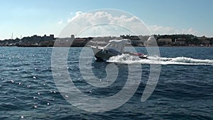 Greek coast guard boat sailing in the Gulf of Rhodes