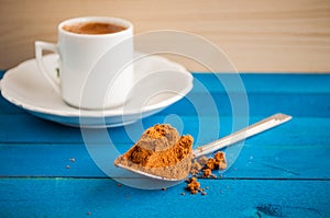 Greek coffee on a blue table photo