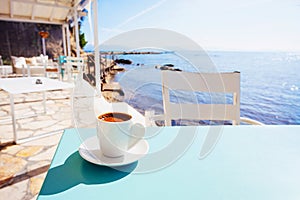 Greek coffee in a cafe near the sea