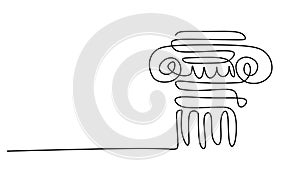 Greek column one continuous line drawing. Minimalist style old building elements