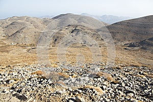 Greek Crete mountain range with highest mountain Ida Psiloritis, very dry hard terrain with sharp rocks and stones, natura park