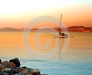Greek Crete Sitea boat sunset