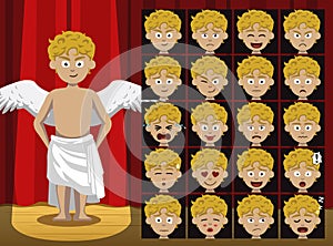 Greek Diety Eros Costume Cartoon Emotion faces Vector Illustration