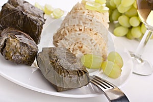 Greek Dolmades with Rice and Grapes Close up