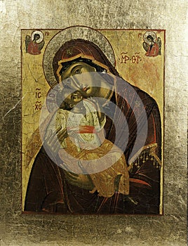 Byzantyne Greek Eleousa Icon Holy Virgin Christ