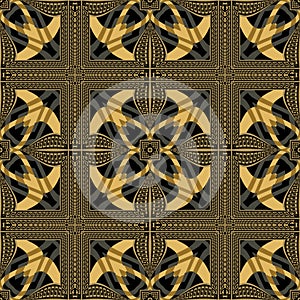 Greek ethnic style floral seamless pattern. Checkered square frames and borders vector background. Repeat patterned borders