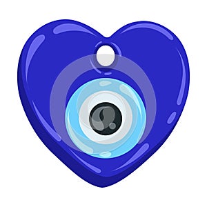 Greek evil eye amulet. Turkish blue heart shaped nazar bead. Symbol of luck and energy. Vector magic talisman isolated