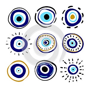 Greek evil eye vector symbol of protection. Amulet icon. Turkish Nazar Boncugu amulet illustration. Believed that it protects photo