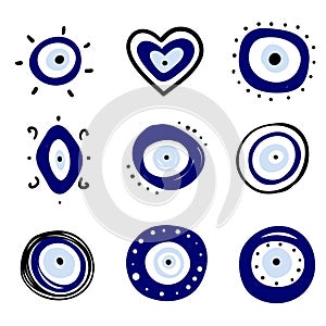 Greek evil eye vector symbol of protection. Amulet icon. Turkish Nazar Boncugu amulet illustration. Believed that it protects photo