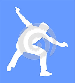 A Greek Evzone dancer vector silhouette isolated on blue background. Dancing man folklore vector illustration. Traditional dance.