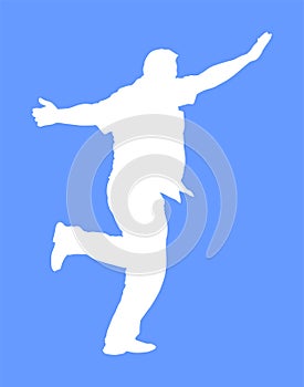 A Greek Evzone dancer vector silhouette isolated on blue background. Dancing man folklore vector illustration. Traditional dance.