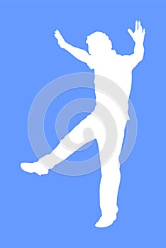 A Greek Evzone dancer vector silhouette isolated on blue background. Dancing man folklore vector illustration. Traditional dance.