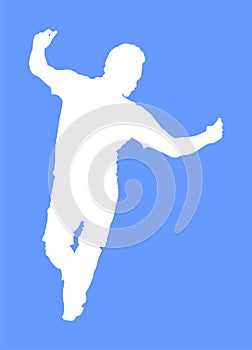 A Greek Evzone dancer vector silhouette isolated on blue background. Dancing man folklore vector illustration. Traditional dance.