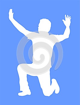 A Greek Evzone dancer vector silhouette isolated on blue background. Dancing man folklore vector illustration. Traditional dance.