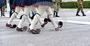 Greek Evzone soldiers in traditional costumes