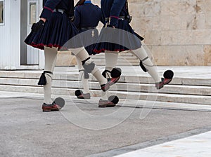 Greek Evzone soldiers in traditional costumes