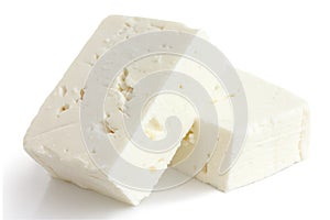 Greco formaggio bloccare su bianco 