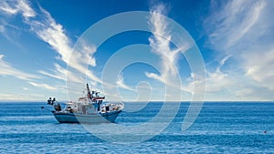 Greek fishing boat at anchor off the coast of Lesvos