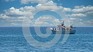 Greek fishing boat at anchor off the coast of Lesvos