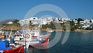 Greek fishing boats harbor cyclades architecture