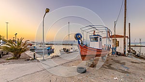 Greek Fishing boats harbor scene