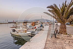 Greek Fishing boats harbor scene