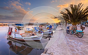 Greek Fishing boats harbor scene