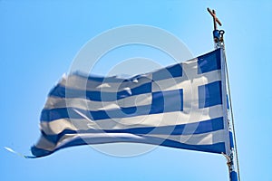 Greek flag blowing in the wind