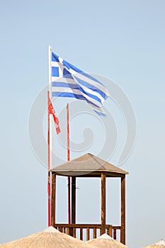 Greek flag floating on a white mat