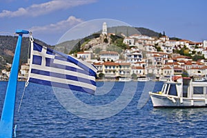 Greek flag and a island view