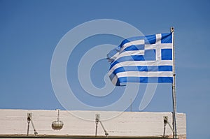 Greek flag near Poseidon temple,Greece