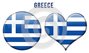 Greek flag in rounded and heart shape buttons