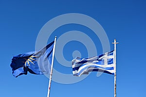 Greek flag and unofficial flag of the Greek region Macedonia